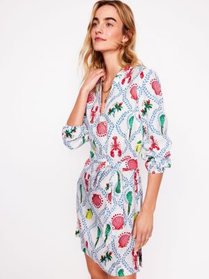 Cleo Linen Tie Waist Dress-Ivory. Tropical Bonanza Vine