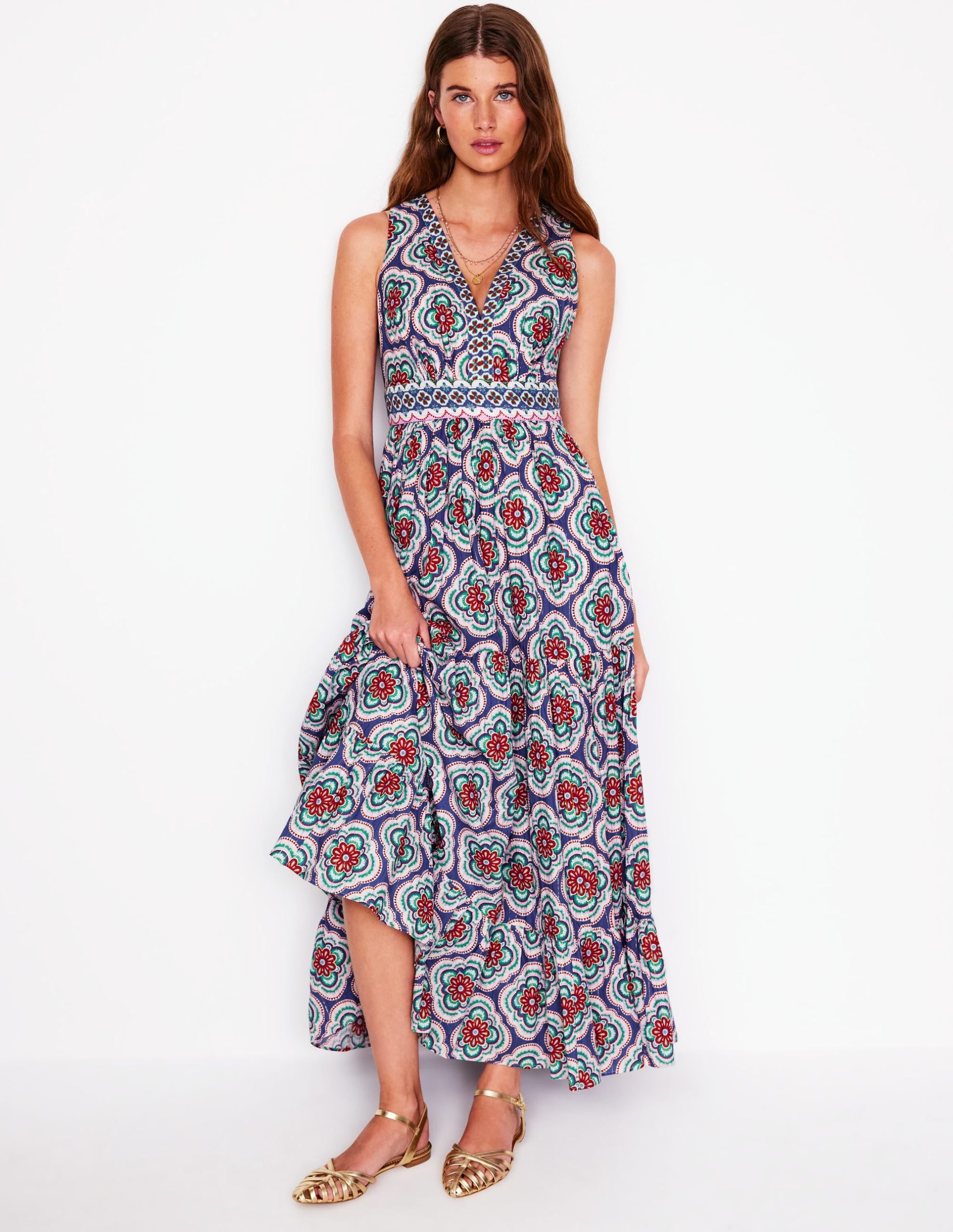 Serena Cotton Tie Maxi Dress-Bright Blue. Botanic Blush - Image 4