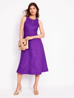 Carla Linen Midi Dress-Royal Purple