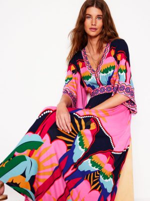 Maya Kimono Jersey Maxi Dress-Multi. Paradise Parrot