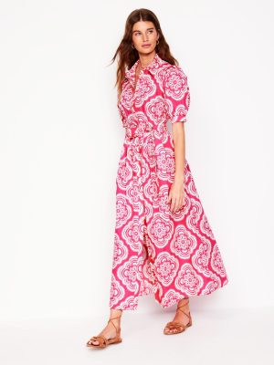 Alexa Maxi Shirt Dress-Pink Peony. Botanic Blush