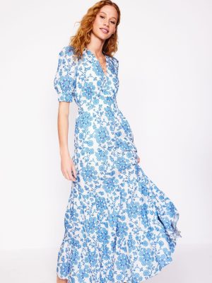 Bella Puff Sleeve Maxi Dress-Ivory. Trailing Yarrow