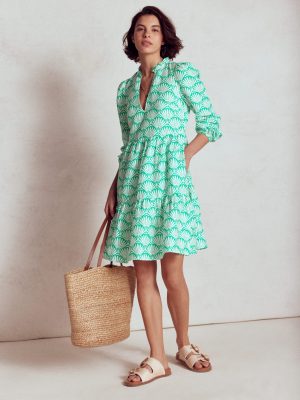 Esme Linen Mini Dress-Aquamarine Blue. Deco Palm