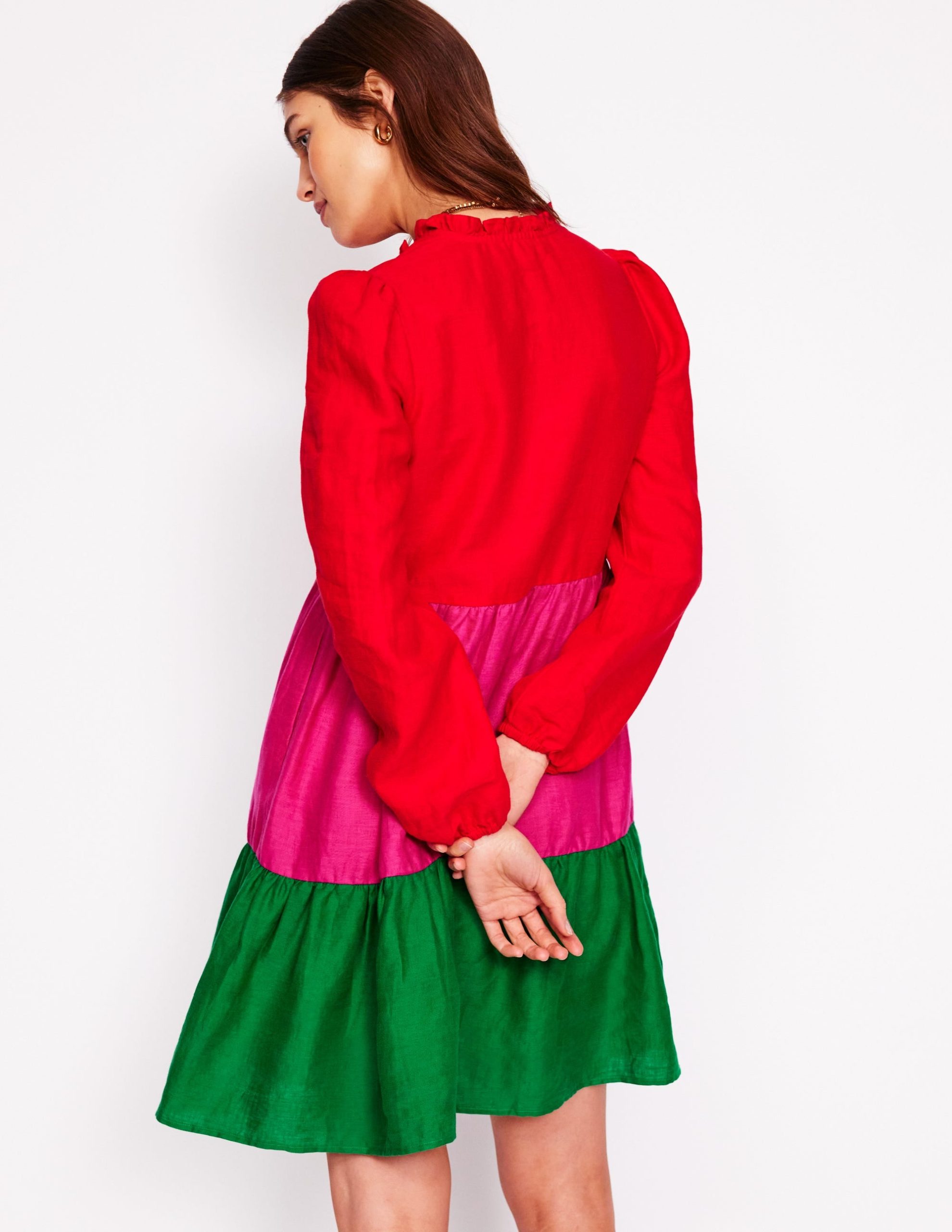 Esme Linen Mini Dress-Colourblock - Image 3