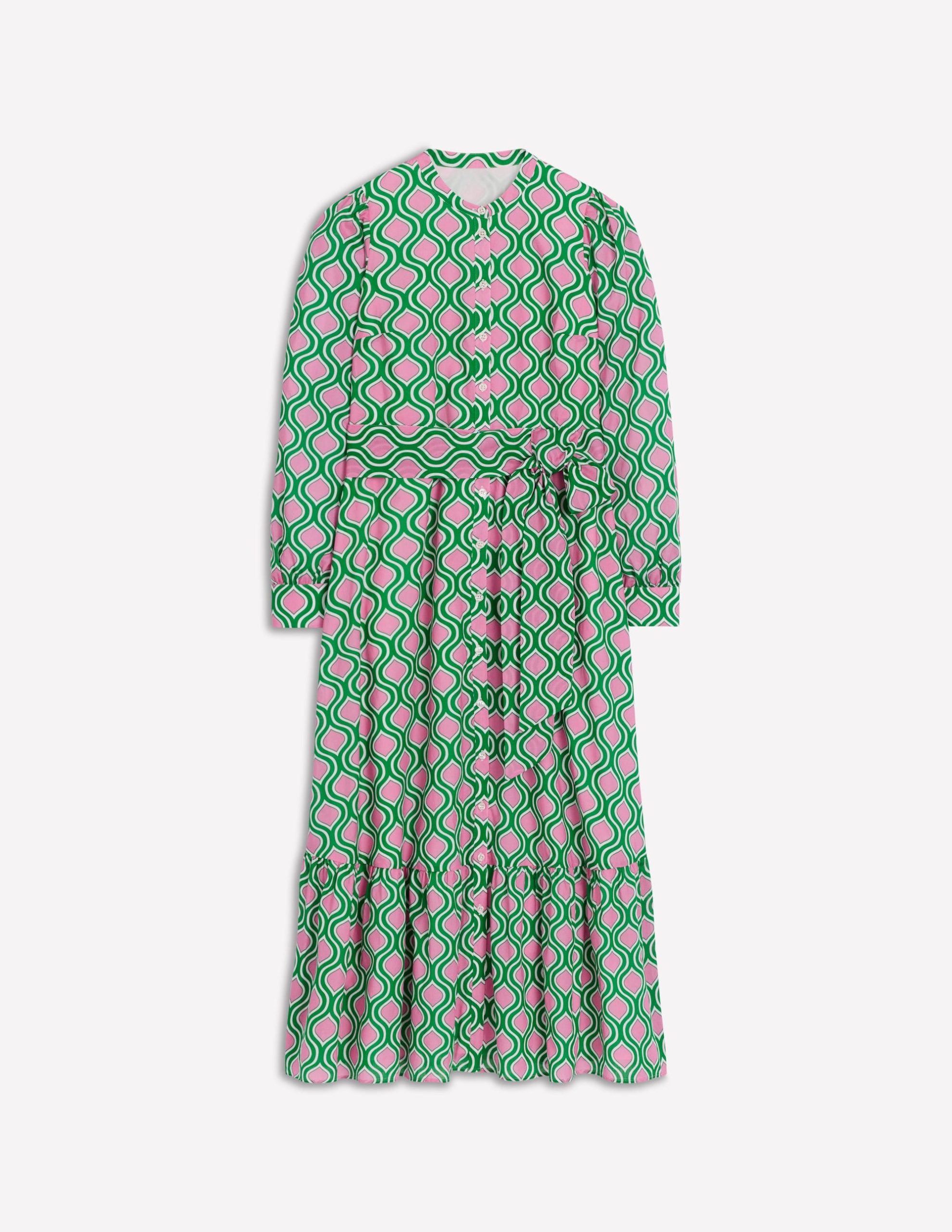 Mia Tiered Shirt Dress-Rich Emerald. Geo Trellis - Image 6
