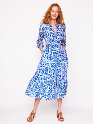 Mia Tiered Shirt Dress-Gallery Blue. Vine Tile