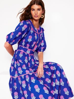 Rhea Embroidered Midi Dress-Gallery Blue. Dahlia Sprig