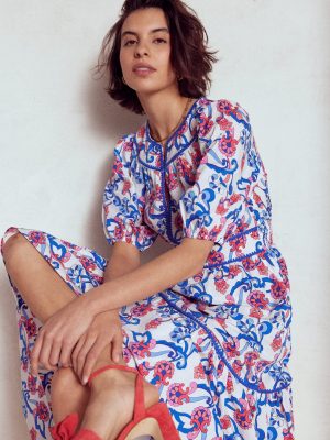 Rhea Embroidered Midi Dress-Ivory. Foliage Trail