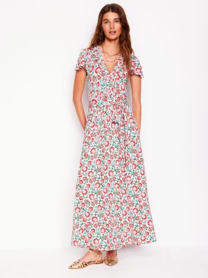 Nicola Jersey Tea Dress-Ivory. Garden Vine