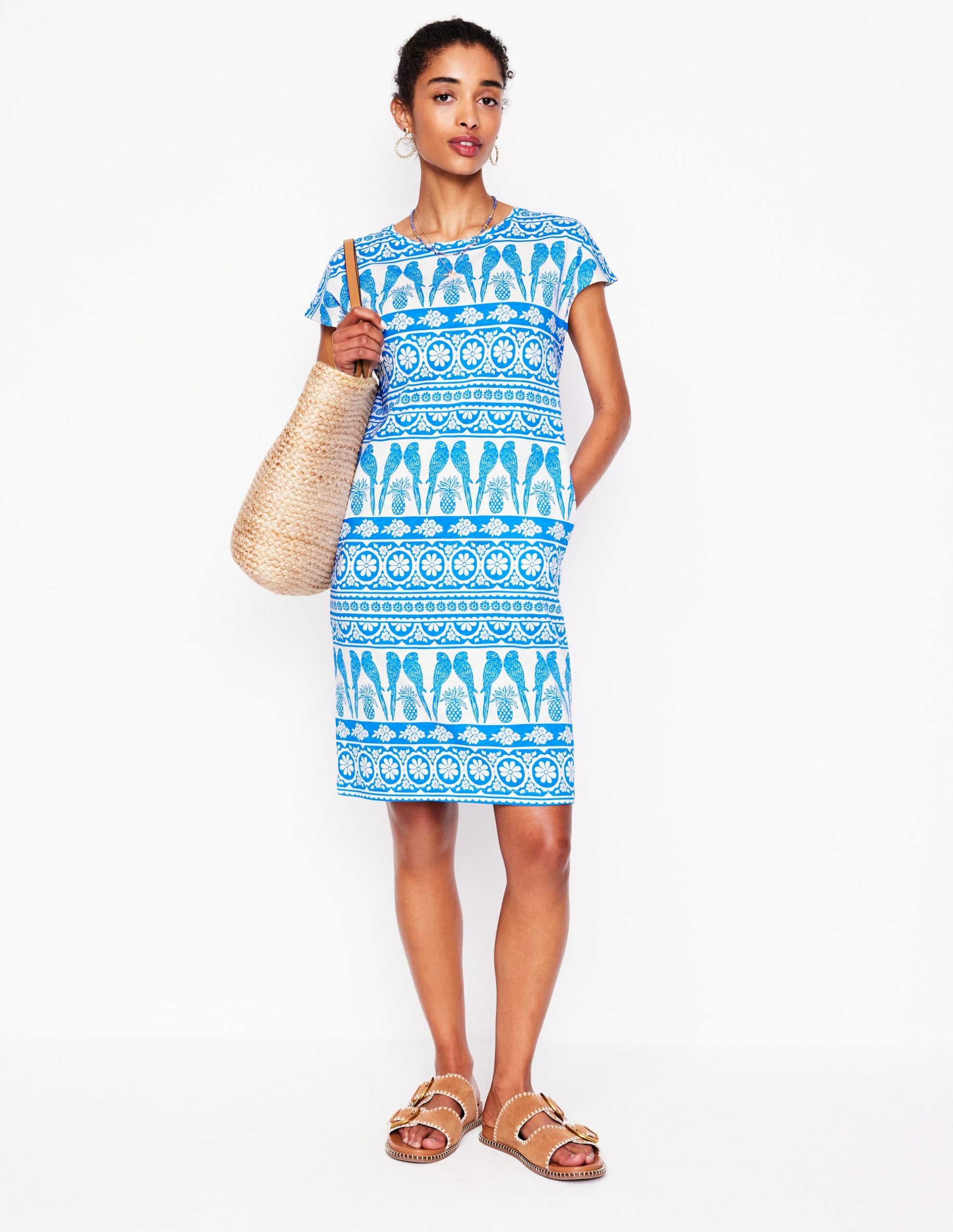 Leah Jersey T-shirt Dress-Cerulean Blue. Ornate Tropic