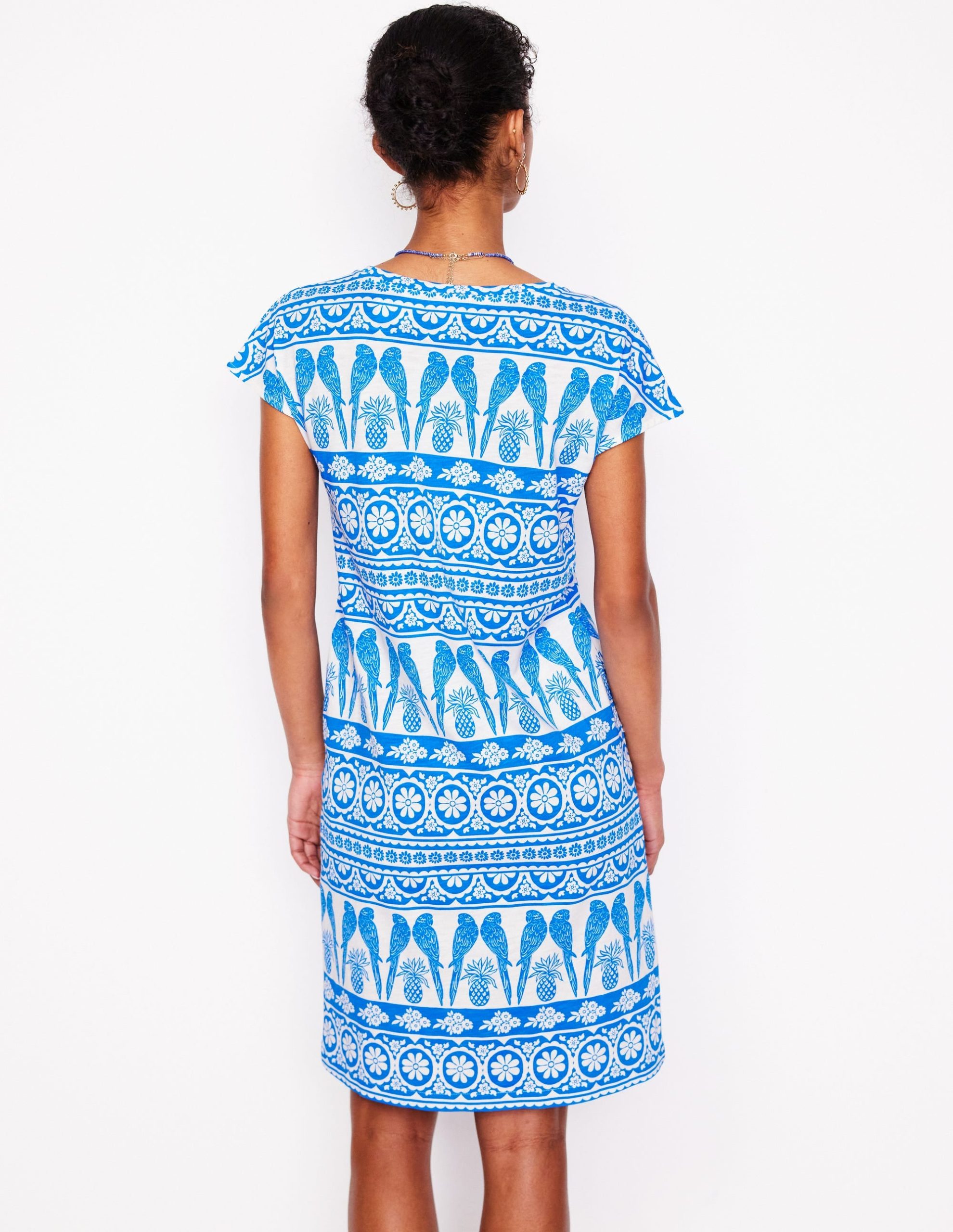 Leah Jersey T-shirt Dress-Cerulean Blue. Ornate Tropic - Image 3