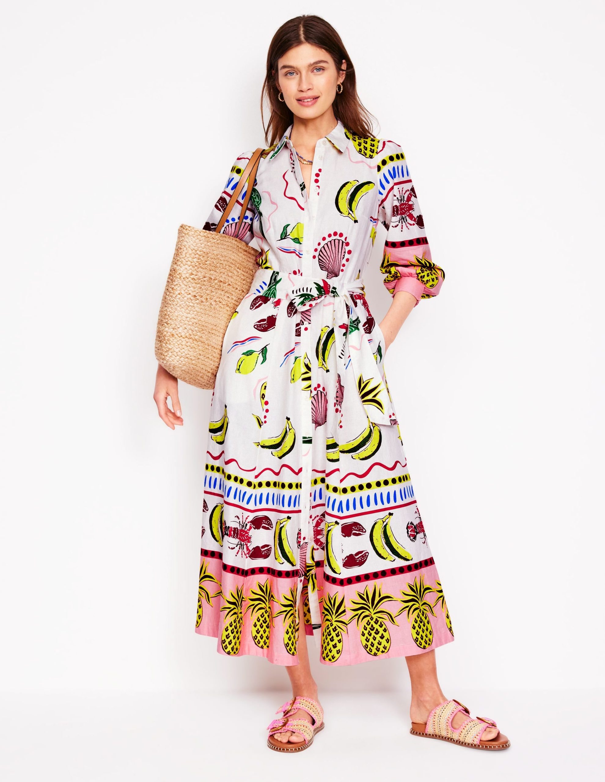 Clara Linen Blend Shirt Dress-Multi. Tropical Bonanza