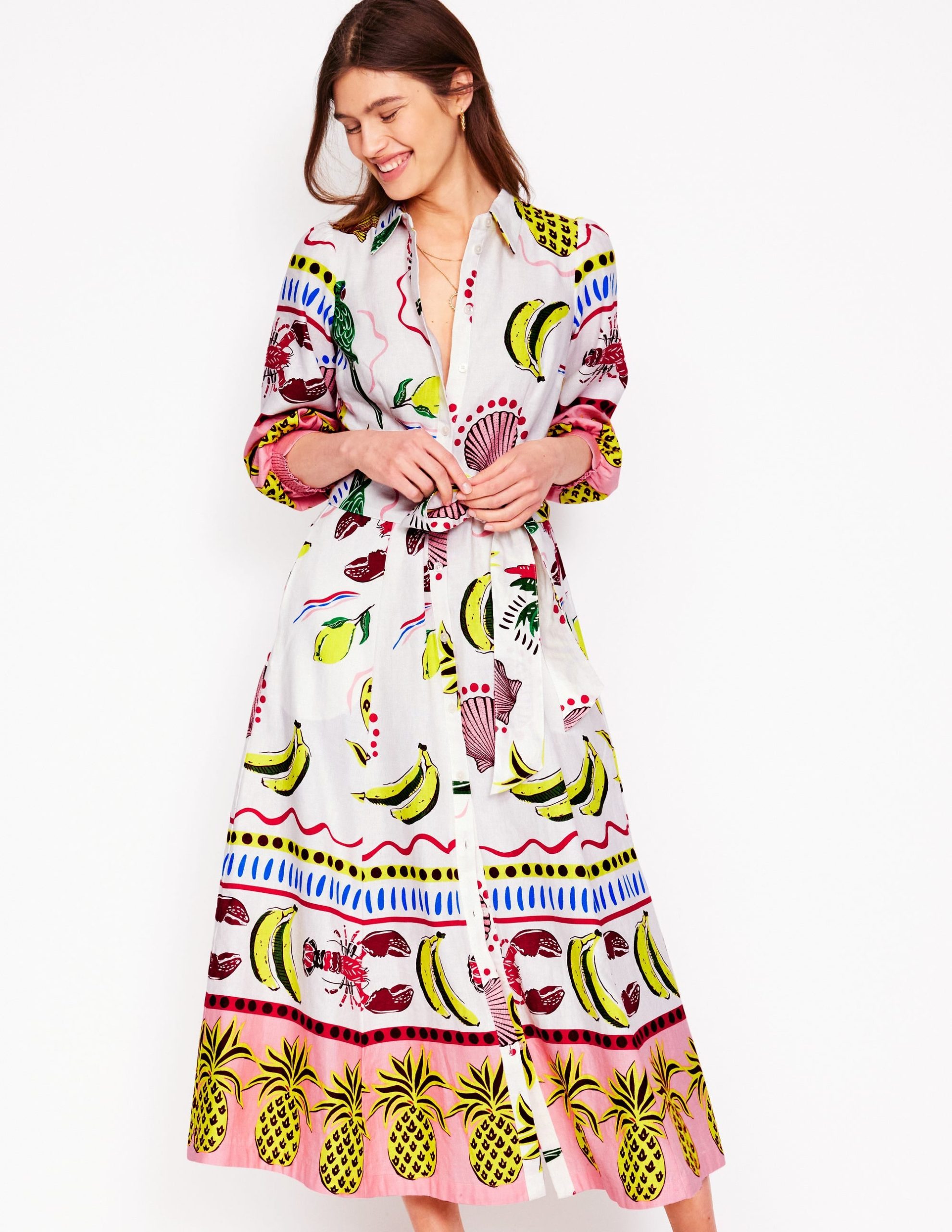 Clara Linen Blend Shirt Dress-Multi. Tropical Bonanza - Image 4