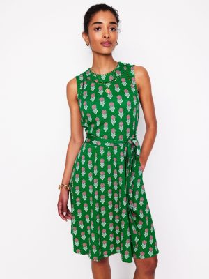 Mila Trim Short Jersey Dress-Rich Emerald. Dahlia Sprig