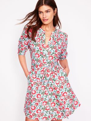 Ada Double Cloth Short Dress-Ivory. Garden Vine