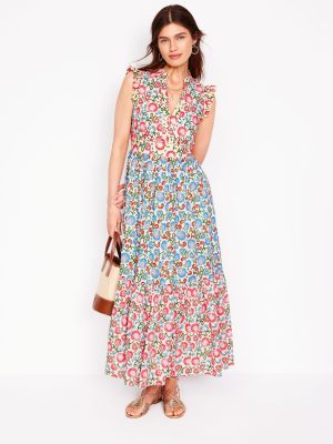 Wren Tiered Midi Dress-Ivory. Garden Vine