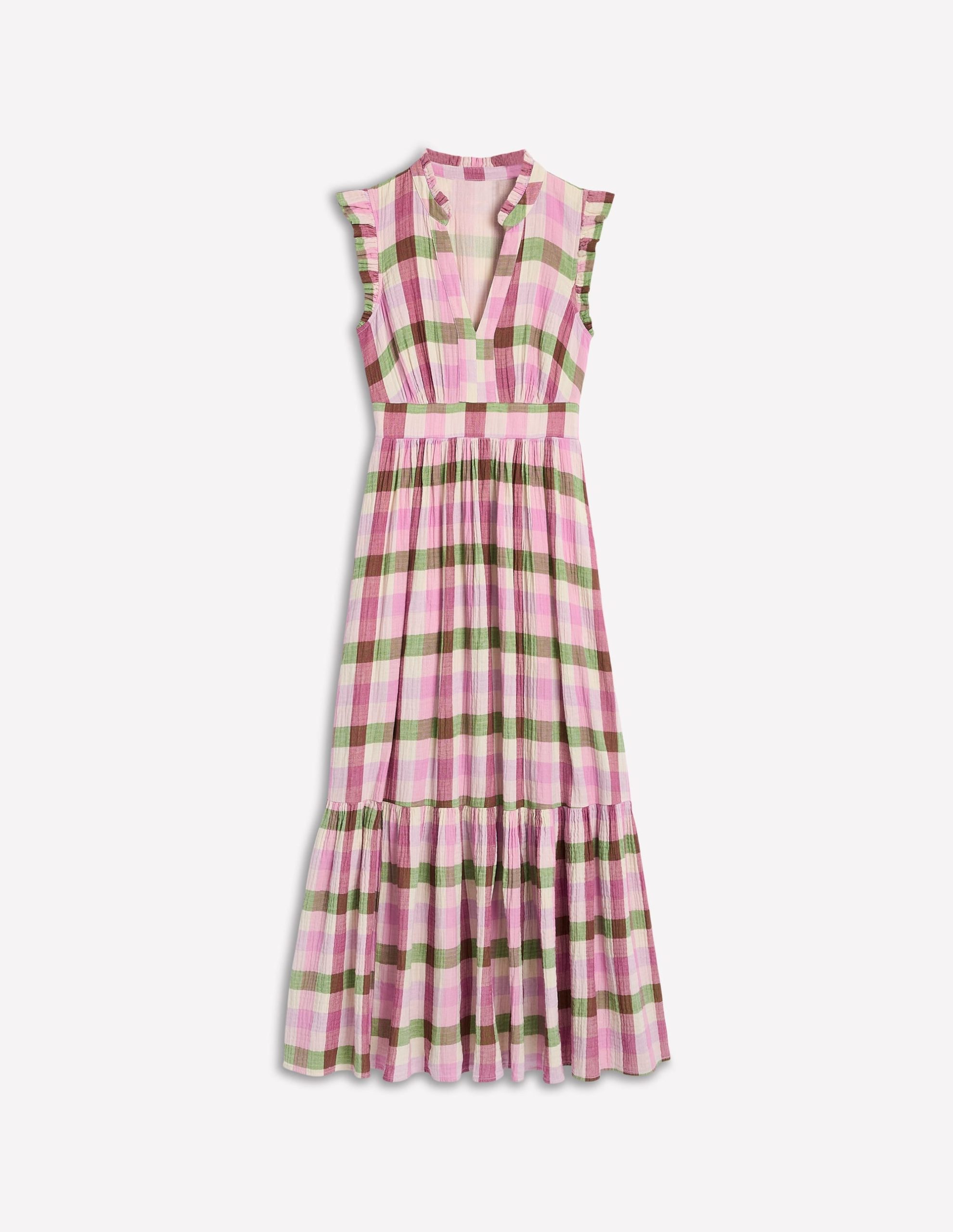 Wren Double Cloth Midi Dress-Pink and Green Multigingham - Image 6