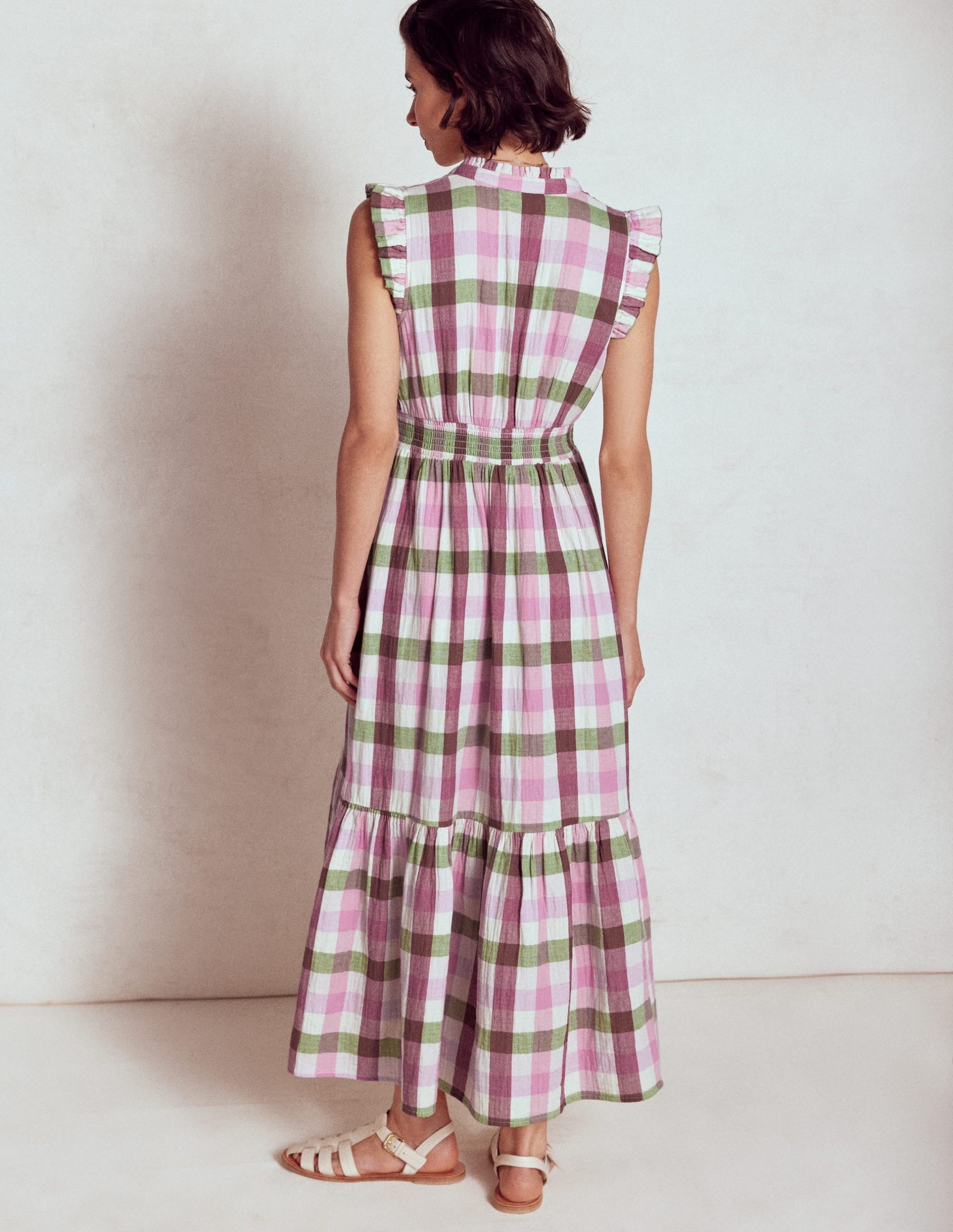 Wren Double Cloth Midi Dress-Pink and Green Multigingham - Image 4