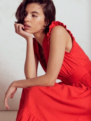 Wren Double Cloth Midi Dress-Strawberry Tart Red