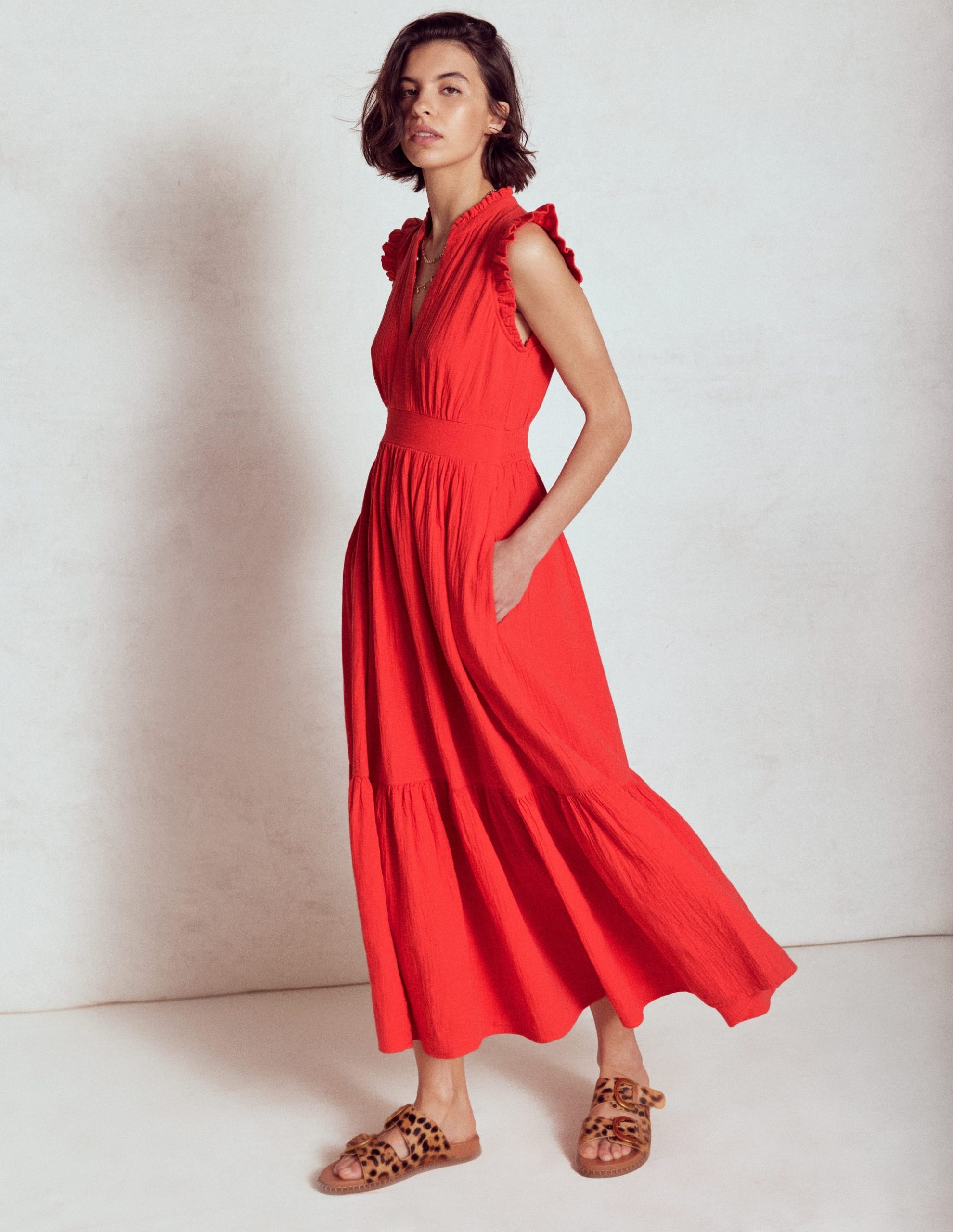 Wren Double Cloth Midi Dress-Strawberry Tart Red - Image 4