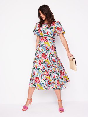 Empire Linen Tea Dress-Multi. Wildflower Trail