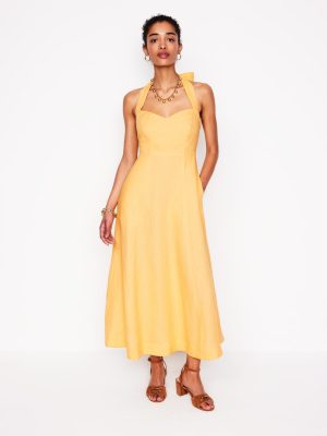 Halter Linen Dress-Buttermilk Yellow