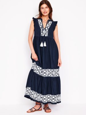 Tie Neck Tier Dress-Navy