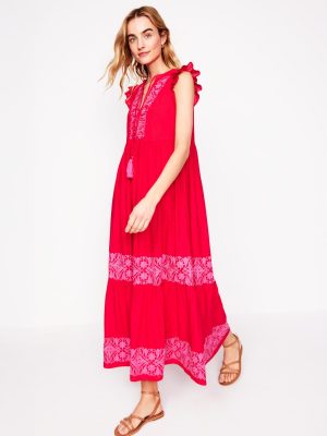 Tie Neck Tier Dress-Poppy Red