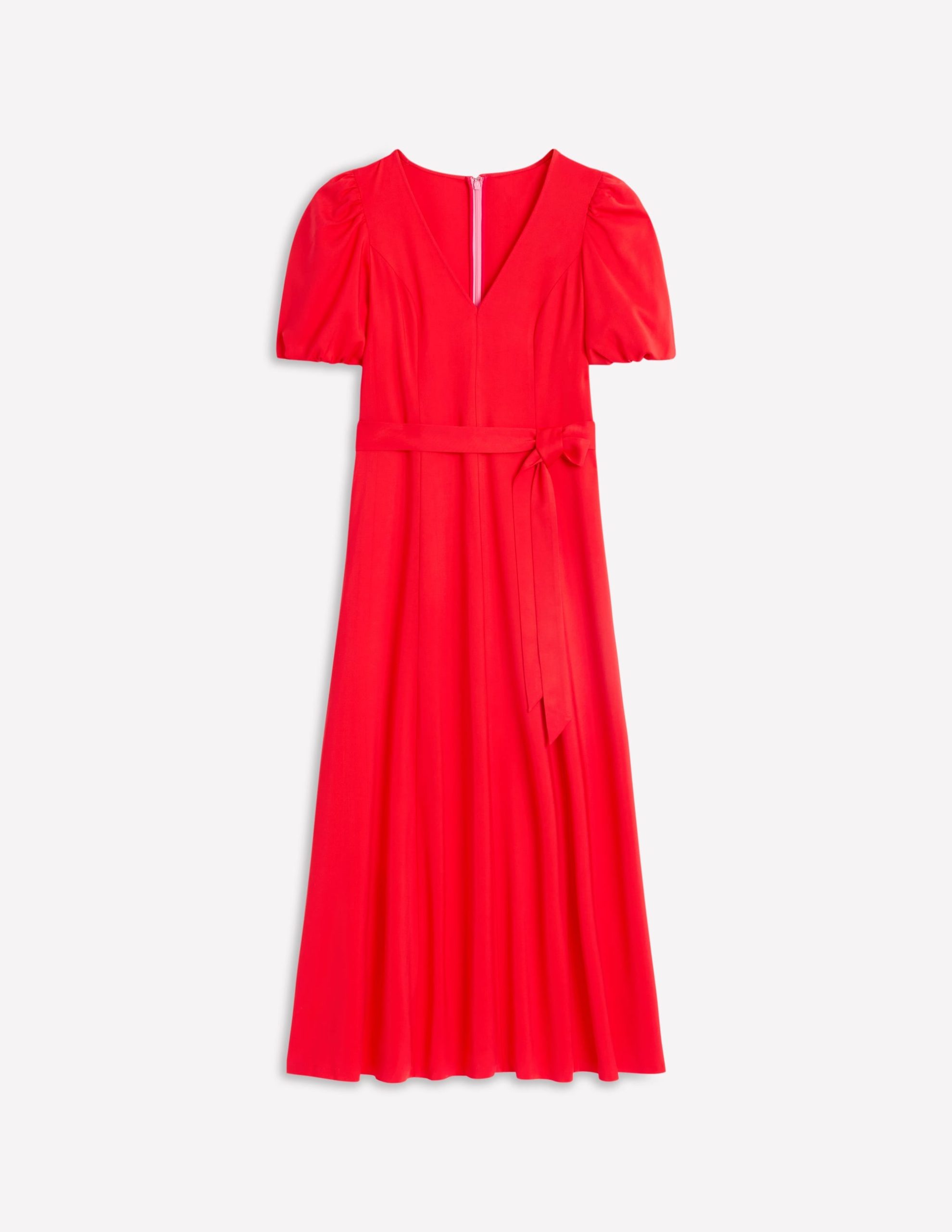 Volume Sleeve Midi Dress-Poppy Red - Image 6