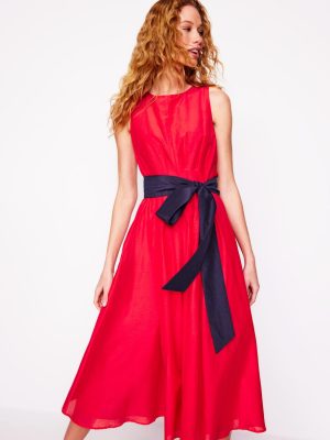 Pleated Sleeveless Dress-Poppy Red