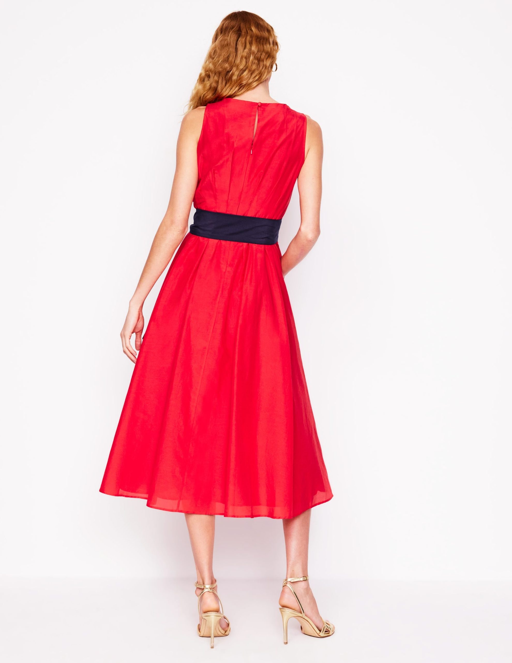 Pleated Sleeveless Dress-Poppy Red - Image 4