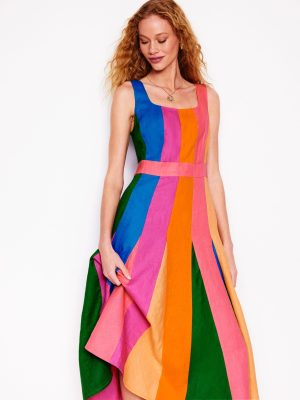 Seam Detail Fit & Flare Dress-Multi Colourblock