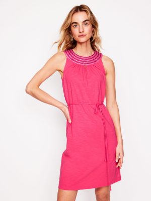 Eleni Embroidered Short Dress-Camelia Pink