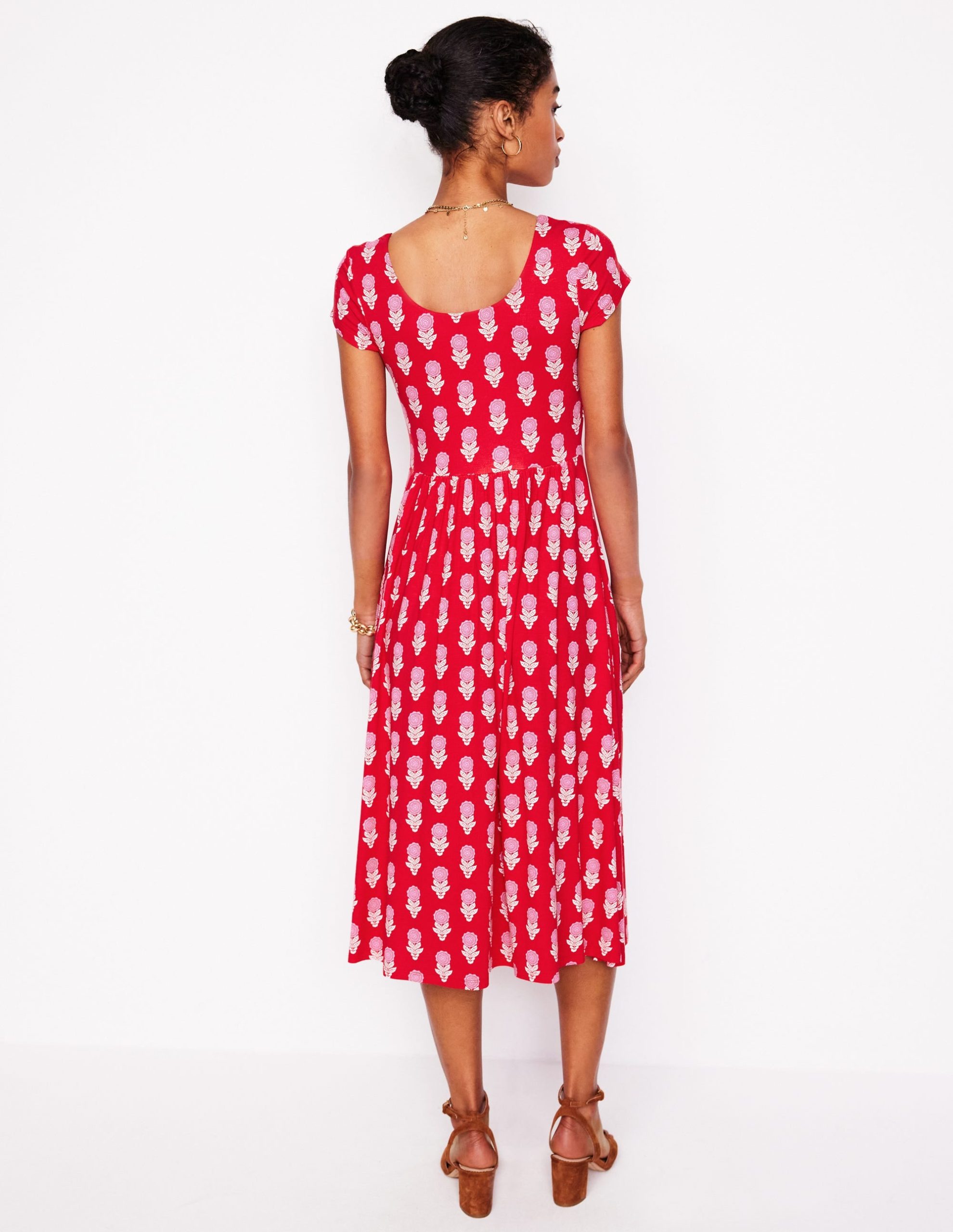 Samantha Scoop Jersey Dress-Poppy Red. Dahlia Sprig - Image 3