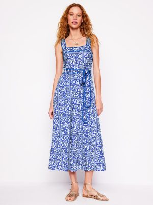 Square Neck Seam Midi Dress-Gallery Blue. Vine Tile