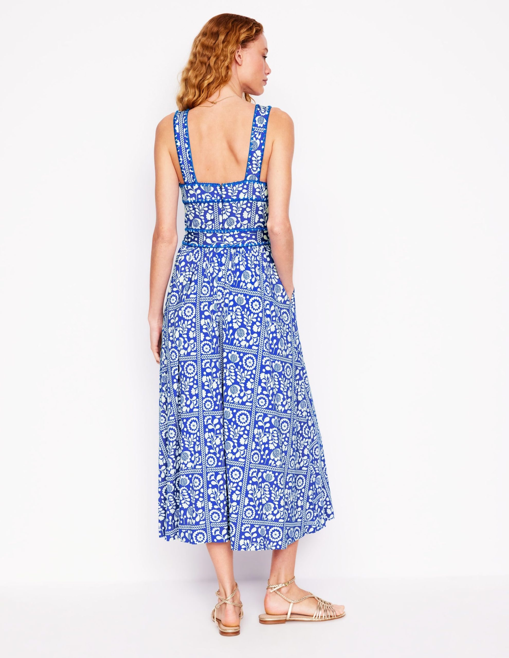 Square Neck Seam Midi Dress-Gallery Blue. Vine Tile - Image 3