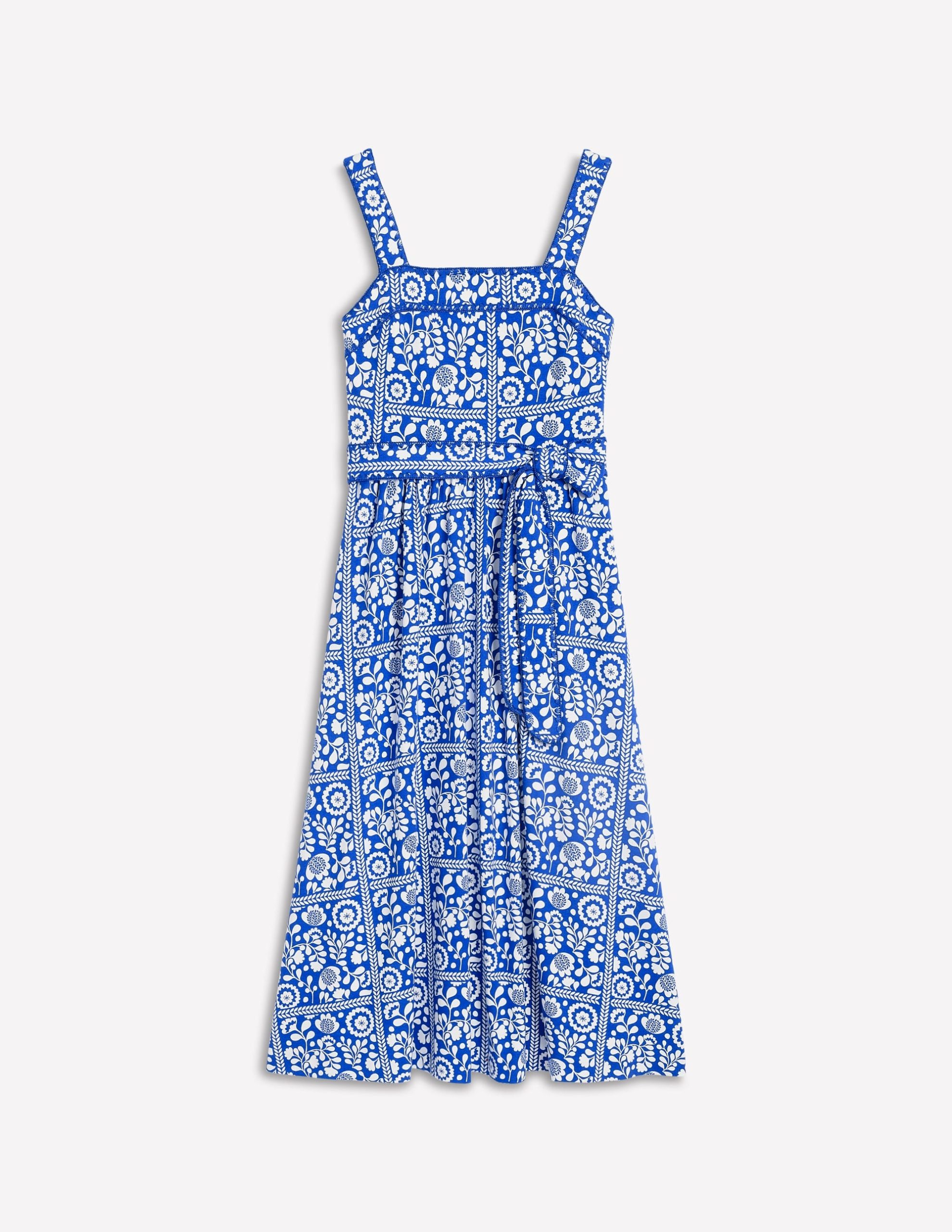 Square Neck Seam Midi Dress-Gallery Blue. Vine Tile - Image 5