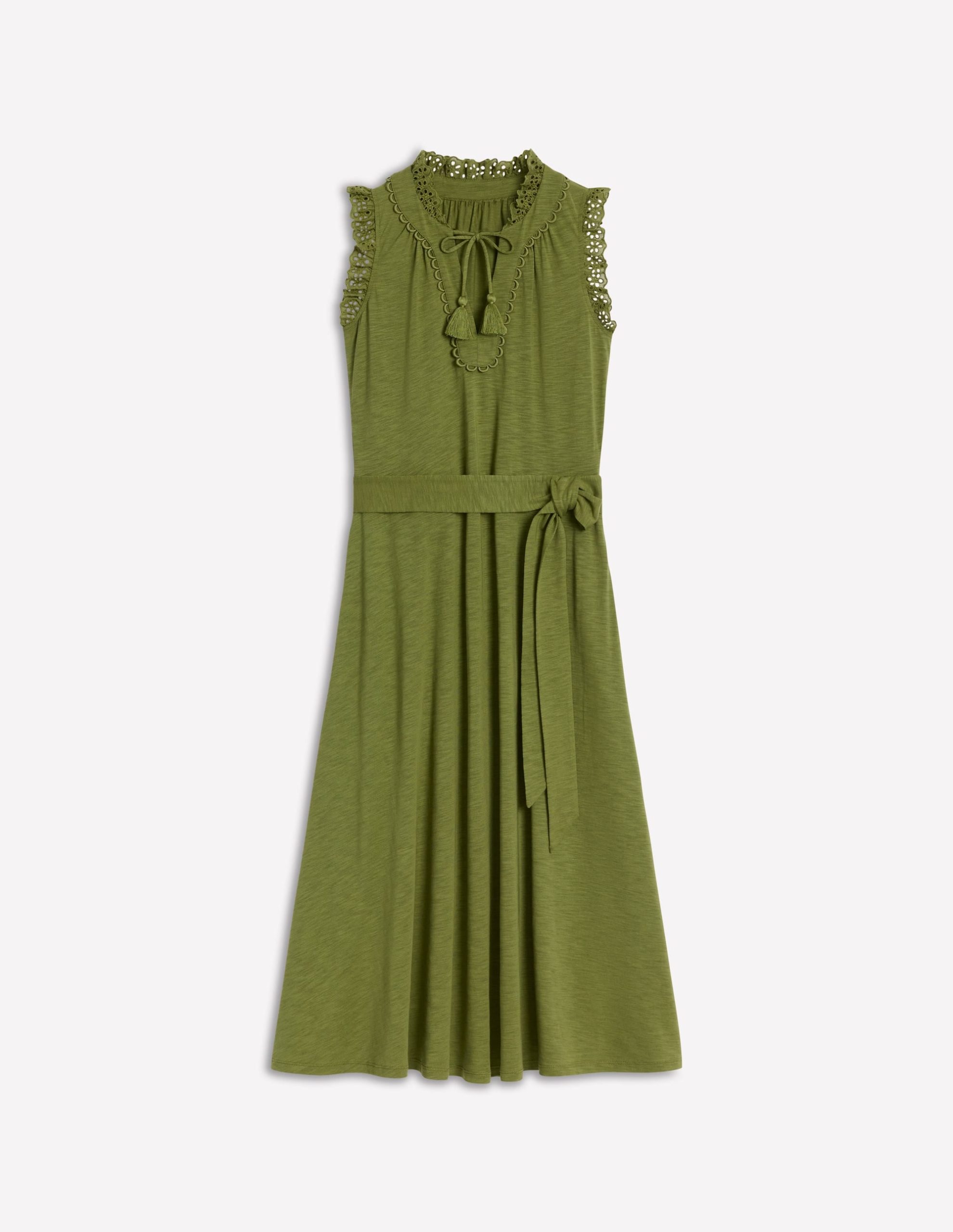 Aria Broderie Trim Midi Dress-Deep Olive - Image 6