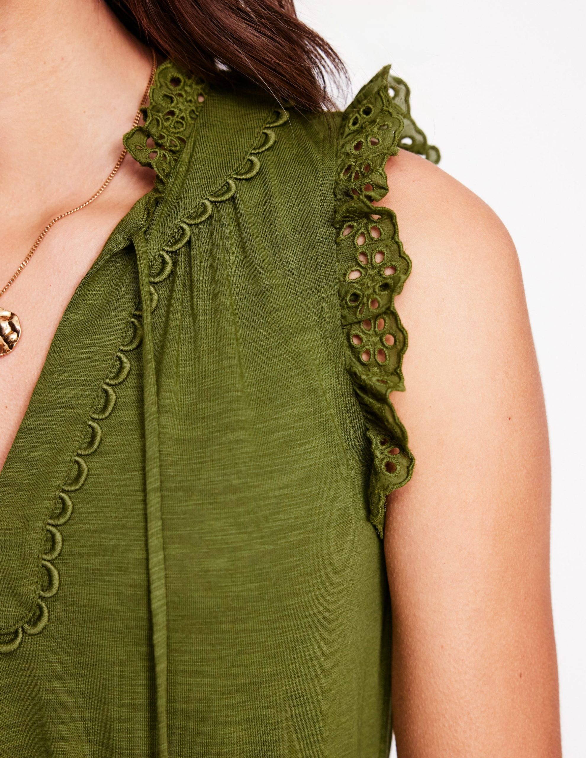 Aria Broderie Trim Midi Dress-Deep Olive - Image 2