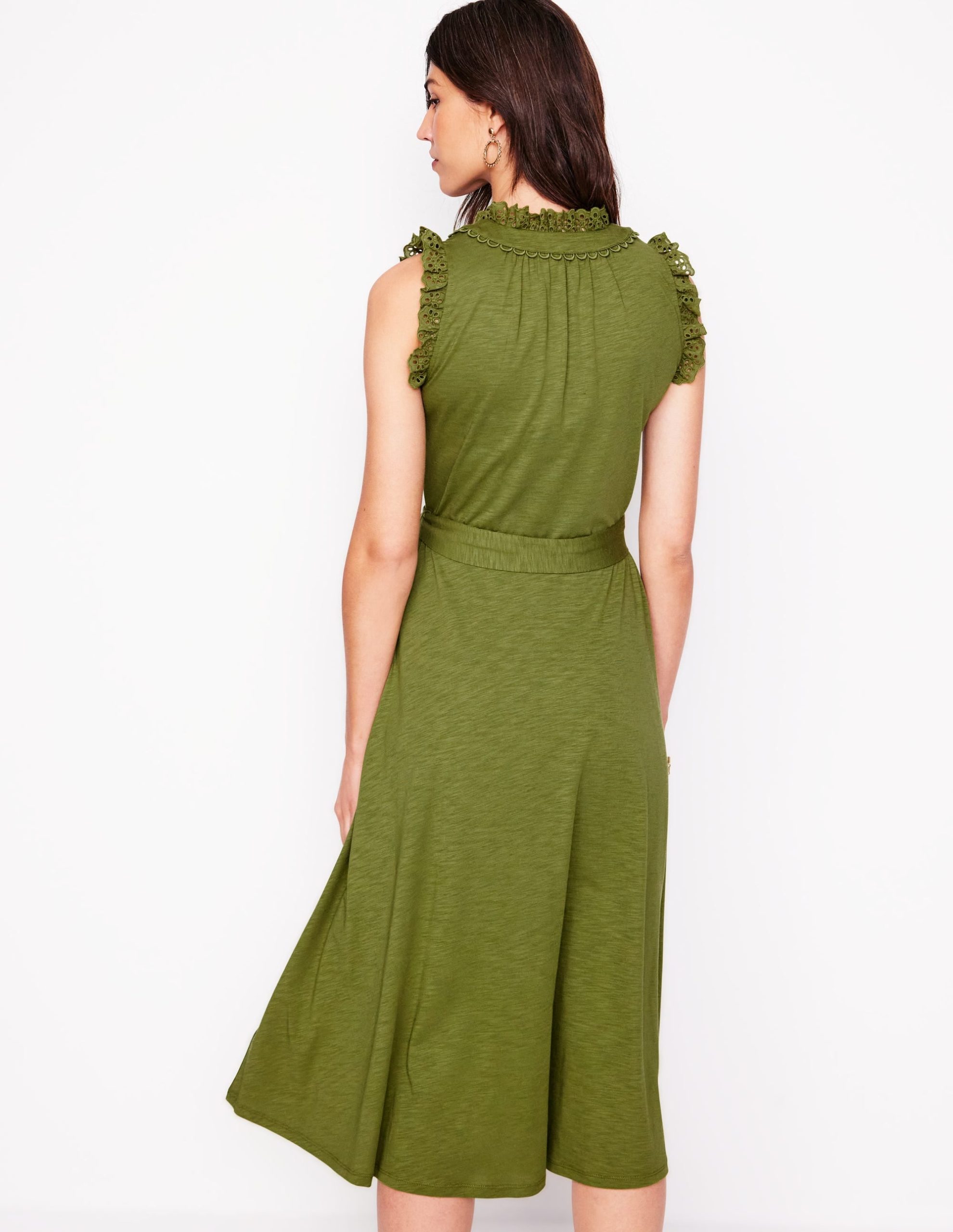 Aria Broderie Trim Midi Dress-Deep Olive - Image 3