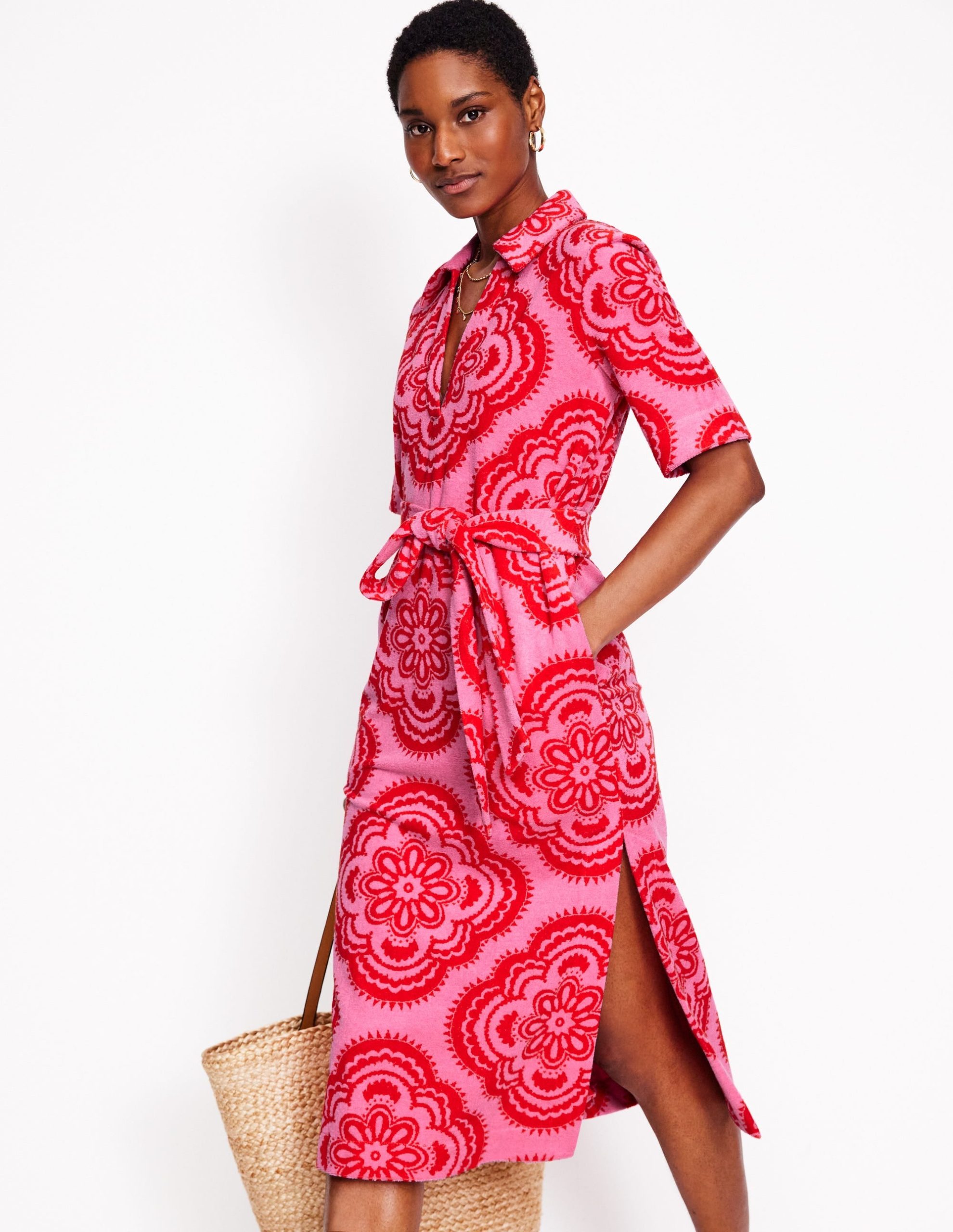 Collared Notch Towel Dress-Pink Rose. Botanic Blush