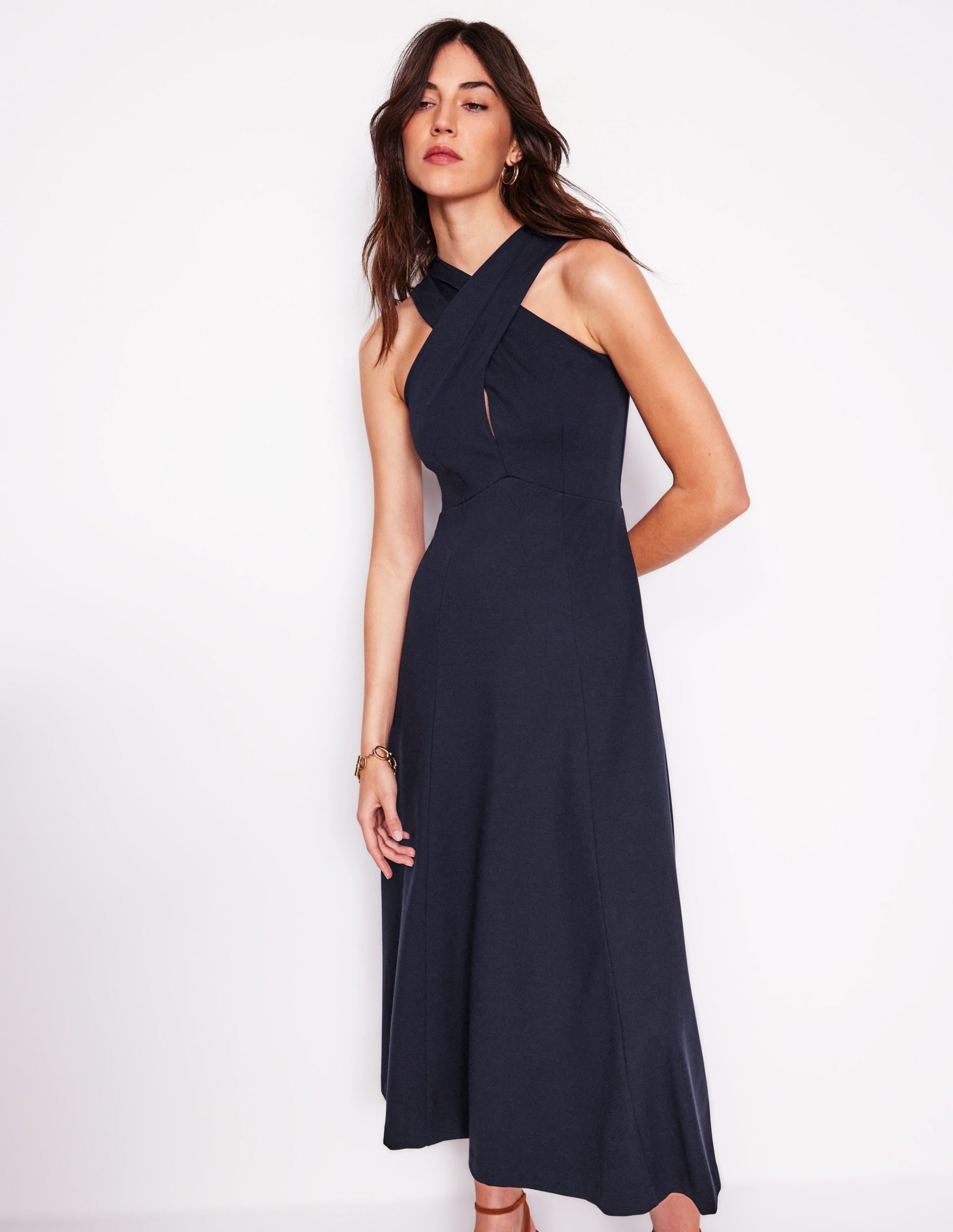 Cross Front Ponte Dress-Navy - Image 4
