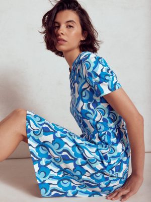 Naomi Short Sleeve Dress-Blue. Abstract Swirl