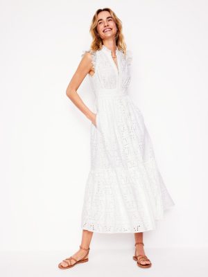 Wren Broderie Midi Dress-Ivory. Broderie