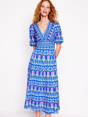 Ponte Puff Sleeve Tea Dress-Gallery Blue. Dahlia Garden