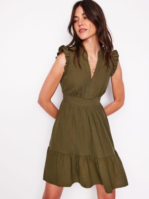 Wren Double Cloth Short Dress-Woodland Green