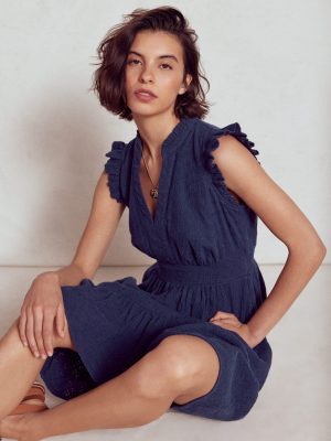 Wren Double Cloth Short Dress-Navy