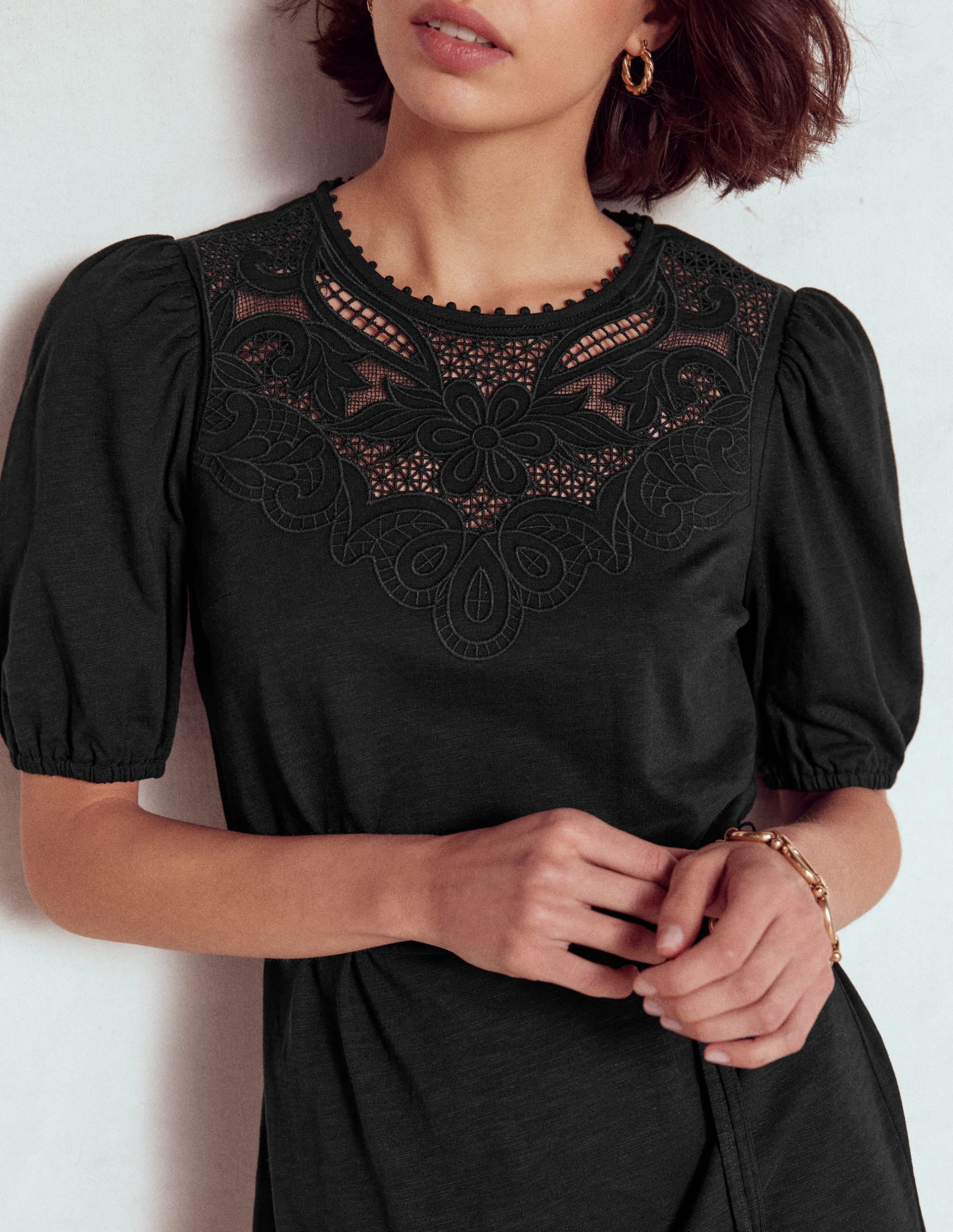 Cutwork Detail Short Dress-Black - Image 2