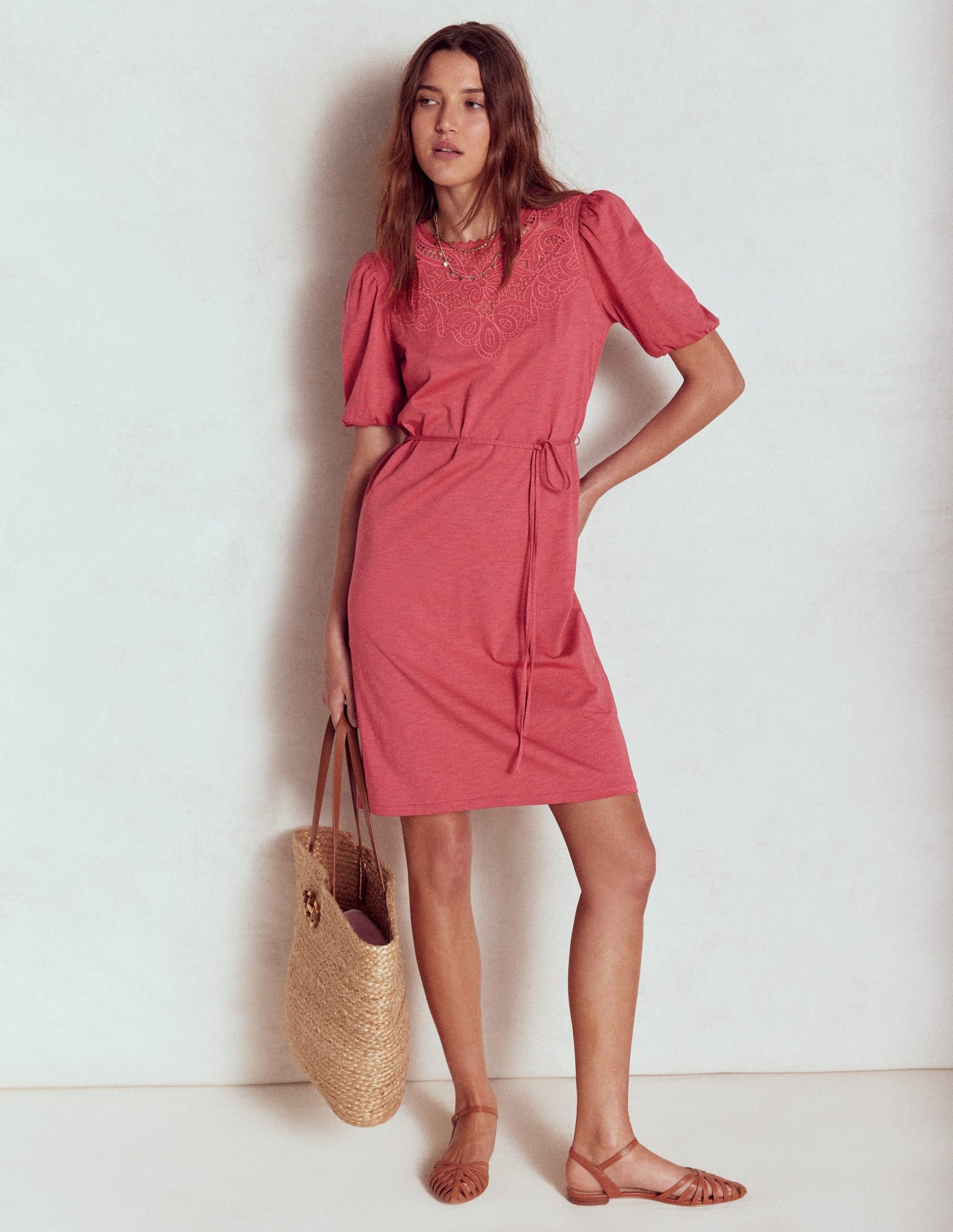 Cutwork Detail Short Dress-Terracotta - Image 4