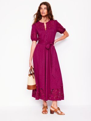 Cutwork Detail Midi Dress-Rich Magenta